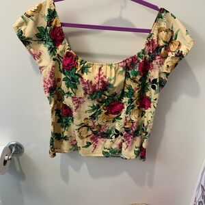 Pinup Couture Yellow/Pink Floral Peasant Top